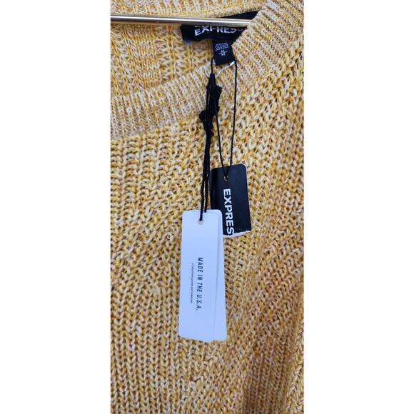 New NWT Express Knit Sweater Size Medium‎ Yellow White Open Back Loops - Picture 6 of 7